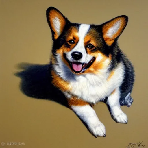 Image similar to a photorealistic painting of a corgi by johfra bosschart, lisa frank, dark fantasy art, high detail, trending on artstation