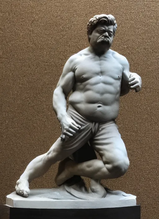 Image similar to Michelangelo's statue of Ron Swanson, highly detailed, 8k