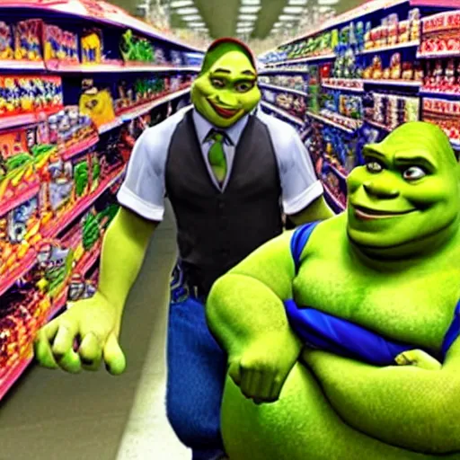 Image similar to shrek shopping at walmart