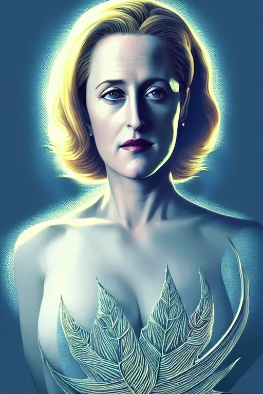 Image similar to young gillian anderson portrait, art deco, x - files, intricate art deco leaf designs, elegant, highly detailed, sharp focus, art by artgerm and beeple and greg rutkowski and wlop