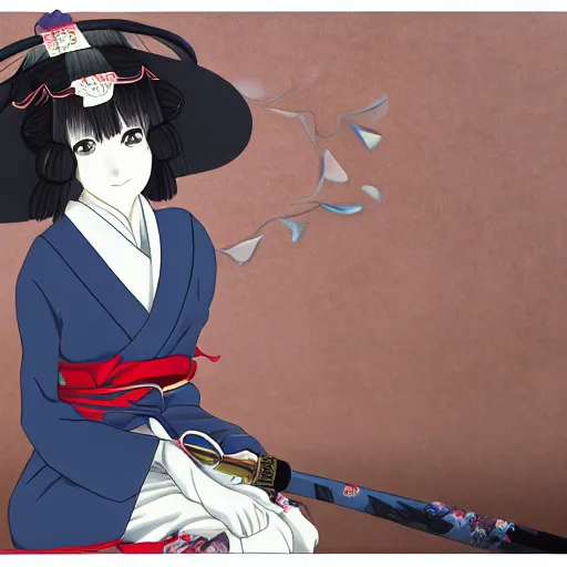 Image similar to anime steampung geisha with katana, photo 8 k,