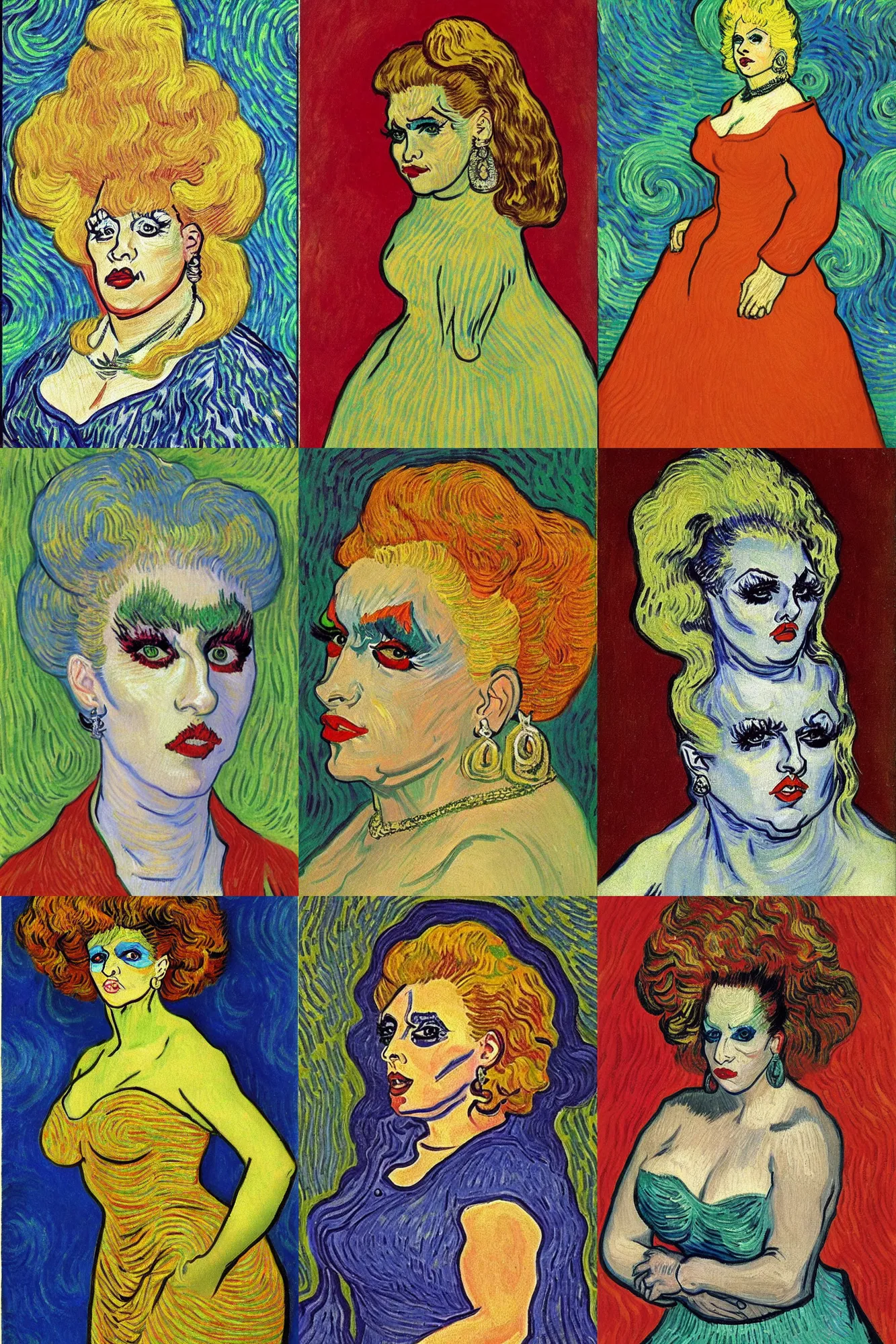 Prompt: Portrait of divine the dragqueen in 1970 by Van gogh