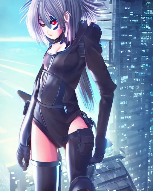 Image similar to full body image of anime girl in mechanic armor in night tokyo by makoto sinkai, perfect faces, fine details