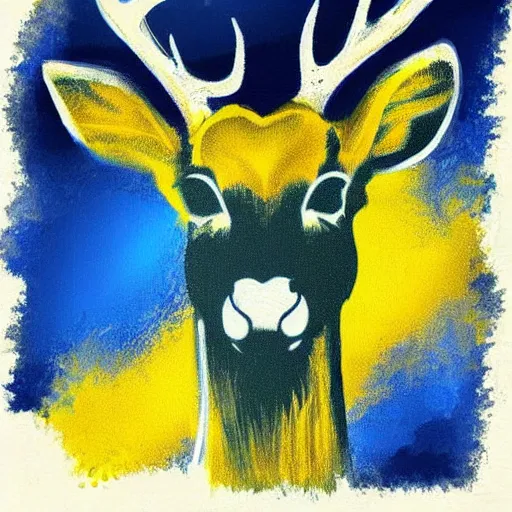 Prompt: deer smoking a cigarette, stylized, artistic, expressive, blue and yellow colors, thick brush strokes