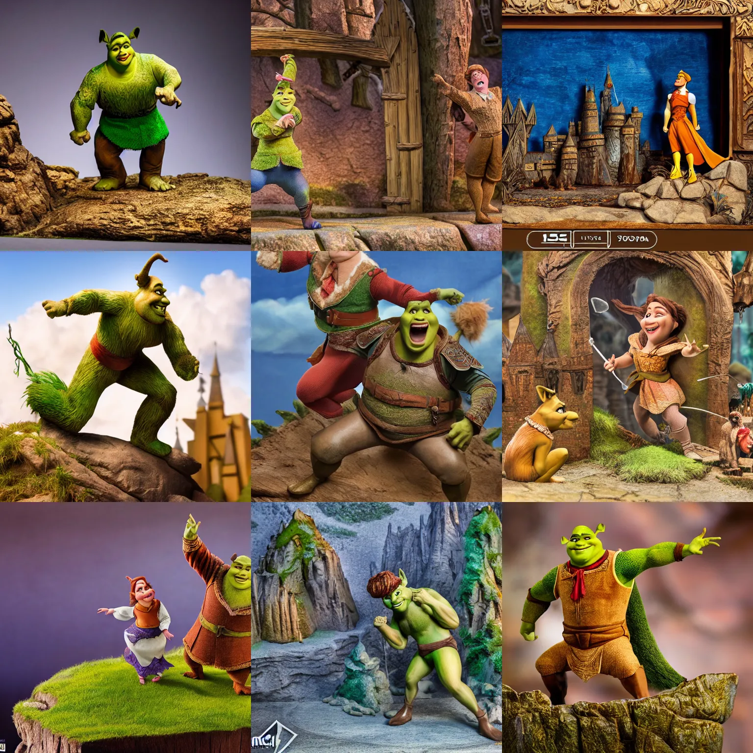 Prompt: a carved diorama from shrek, dynamic pose, detailed product photo, irisdicense, sharp focus, tone mapped, epic composition 8 5 mm, f. 1 4, zoom out