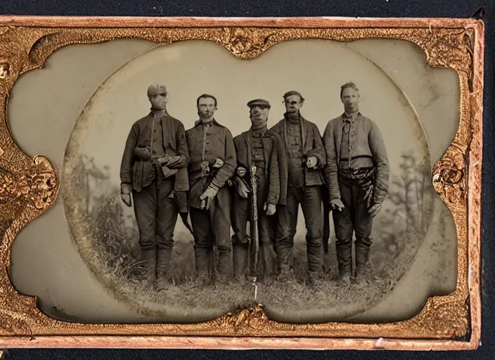 Image similar to tintype photo of a group of hunters posing with a giant dead sasquatch ape beast