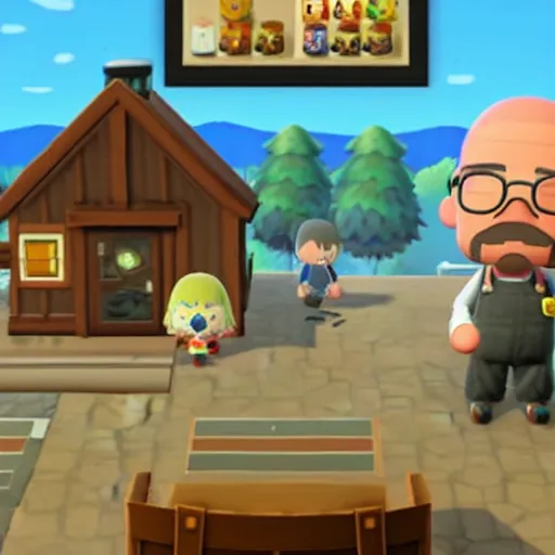 Prompt: walter white making meth in animal crossing