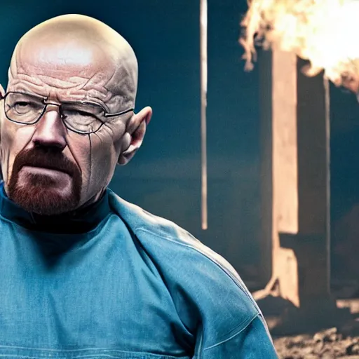 Image similar to a still of Walter White as Thanos in the movie Avengers: Endgame