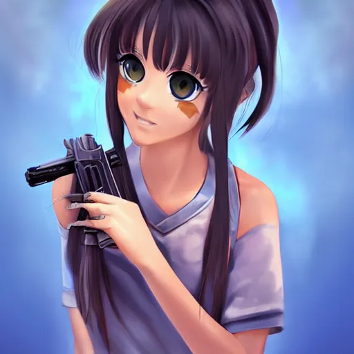 Image similar to portrait of a cute girl holding a balisong, anime digital art,