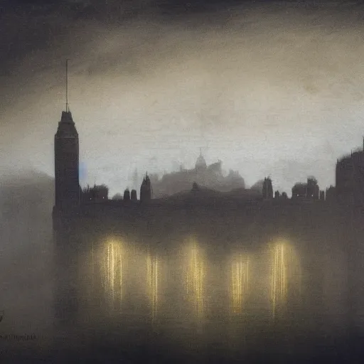 Image similar to australian parlament in the style of john martin, epic, volumetric, dark lighting, painting