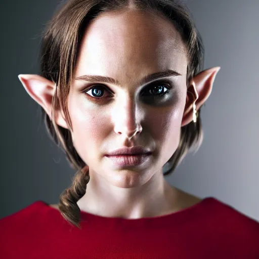 Prompt: stunning beautiful portrait photography of elf girl (Natalie Portman) from national geographic award winning, dramatic lighting, taken with canon 5d mk4, sigma art lens, medium close up shot