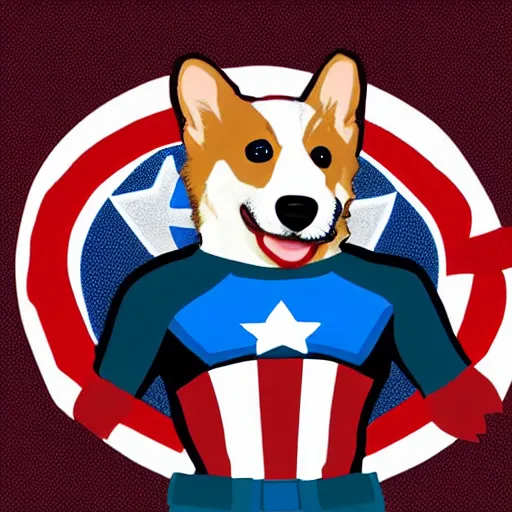 Image similar to corgi dressed as captain america, comic, vector art