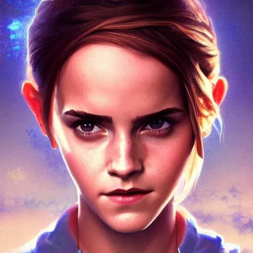 Image similar to Emma Watson as a blue Navi from the Avatar movie, highly detailed, digital painting, artstation, concept art, sharp focus, illustration, art by greg rutkowski and alphonse mucha