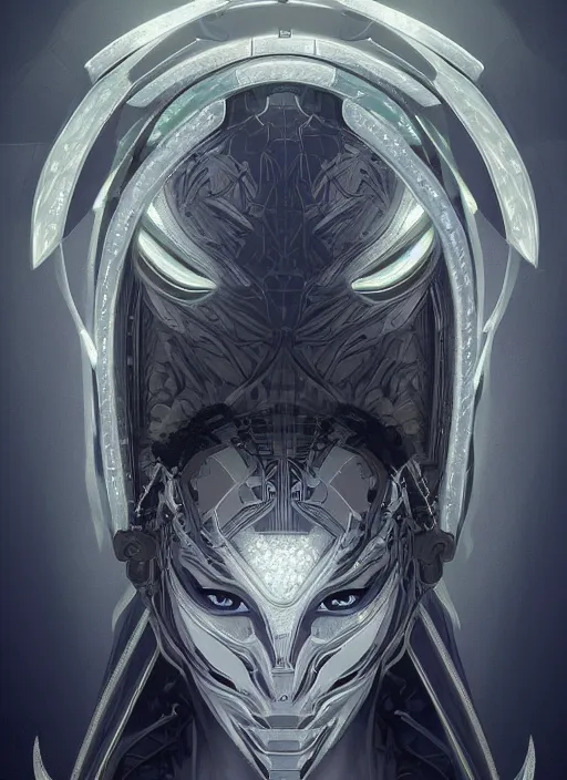 Image similar to symmetry!! portrait of silver alien in the style of horizon zero dawn, machine face, intricate, elegant, highly detailed, digital painting, artstation, concept art, smooth, sharp focus, illustration, art by artgerm and greg rutkowski and alphonse mucha, 8 k