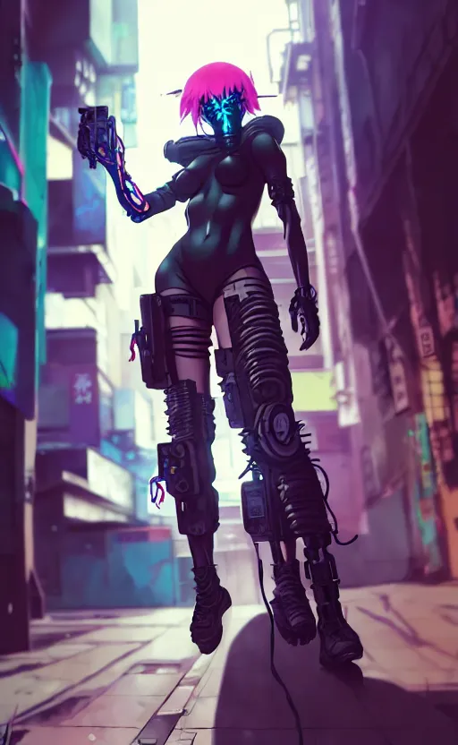 prompthunt: cyberpunk anime girl walk on the street, cyberpunk oni mask, 3  / 4 shot, street night, beautiful face, grafity, arcane, detail, good face,  pose model, concept art, in style of yoji