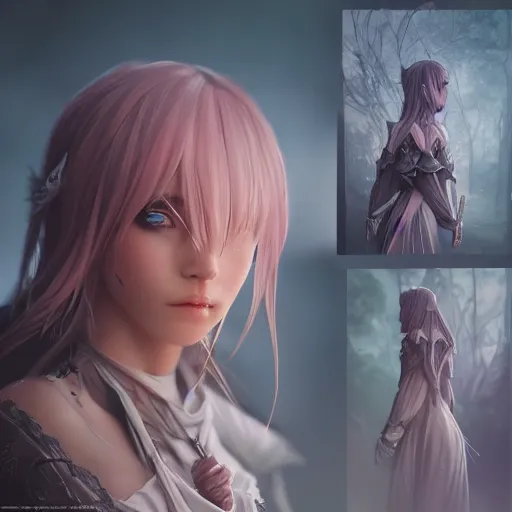 Prompt: character design, beautifull female wizard, fantasy style clothing, anime key visual, official media, illustrated by wlop, extremely detailed, 8 k, trending on artstation, cinematic lighting, beautiful, mist, photorealistic, octane render, unreal engine, hyper detailed, volumetric lighting