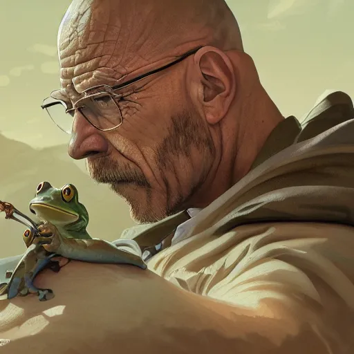 Image similar to a frog and walter white, intricate, highly detailed, digital painting, artstation, concept art, smooth, sharp focus, illustration, unreal engine 5, 8 k, art by artgerm and greg rutkowski and alphonse mucha