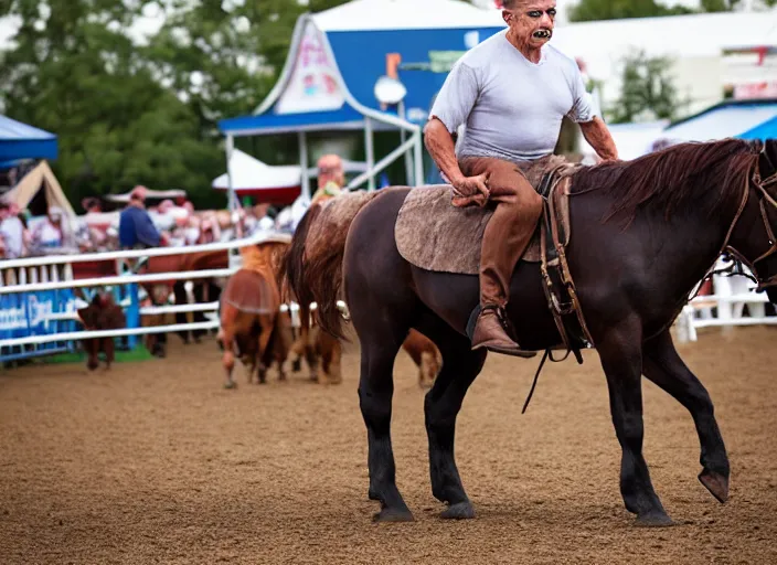 Image similar to photo still of charles bronson at the county fair!!!!!!!! at age 5 6 years old 5 6 years of age!!!!!!!! riding a small pony, 8 k, 8 5 mm f 1. 8, studio lighting, rim light, right side key light