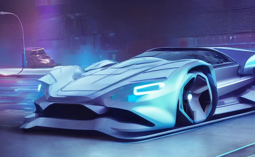 Prompt: an Cyberpunk sports car, electric vehicle concept design, rendered by Beeple, synthwave style, concept art, digital art, unreal engine, trending on artstation, 4K UHD image, octane render,