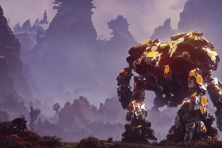 Image similar to shell - walker machine mecha animal beast robot of horizon forbidden west horizon zero dawn bioluminiscence global illumination ray tracing hdr fanart arstation by sung choi and eric pfeiffer and gabriel garza and casper konefal