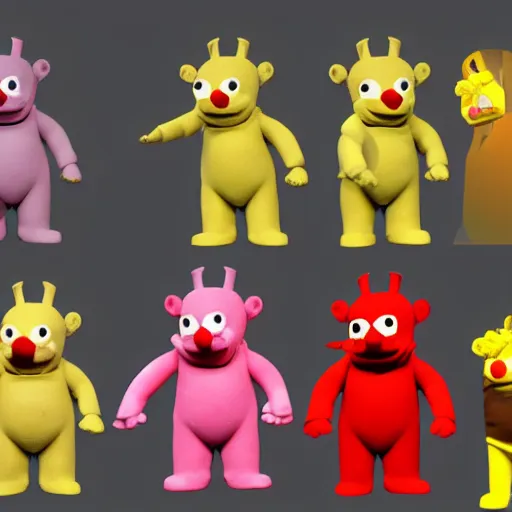 Prompt: the fifth teletubby which was cancelled for being too terrifying and violent, concept art, trending on artstation 3 d.