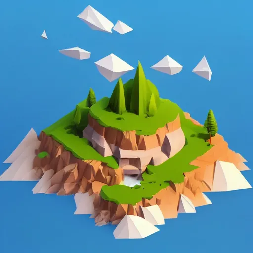 Prompt: a floating island isometric art, low poly art, game art, artstation, 3D render, cgsociety