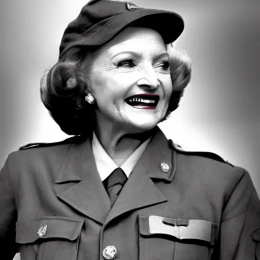 Prompt: betty white as a world war 2 soldier, photograph