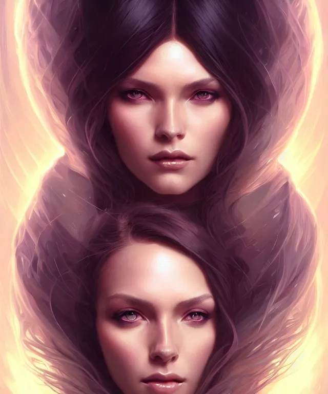 Image similar to futuristic woman portrait, sci-fi, amber eyes, face, long hair, fantasy, intricate, elegant, highly detailed, digital painting, artstation, concept art, smooth, sharp focus, illustration, art by artgerm and greg rutkowski and alphonse mucha