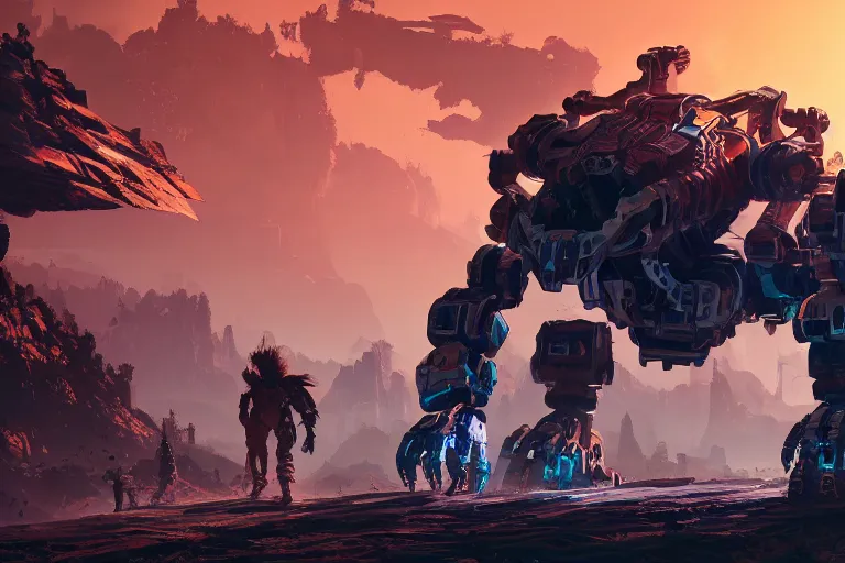 Prompt: scrapper machine mecanical creature robot of horizon forbidden west horizon zero dawn bioluminiscence global illumination ray tracing hdr fanart arstation by ian pesty and alena aenami artworks in 4 k