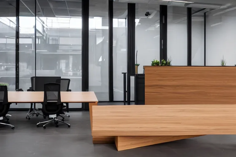Image similar to an office building, wooden, in the shape of a side table