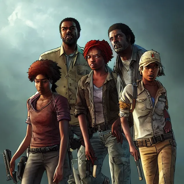 Image similar to lee everett and clementine and carley fromthe walking dead game telltale games by stanley artgerm lau, wlop, rossdraws, frank frazetta, andrei riabovitchev, marc simonetti