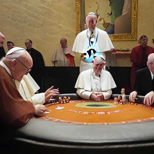 Image similar to the pope playing poker with the devil