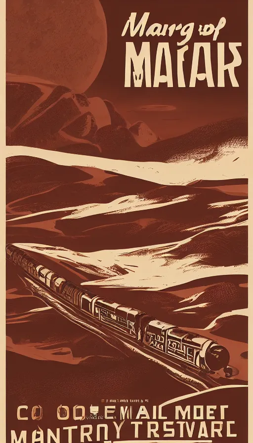 Image similar to posters for living on mars in the style of old vintage national railway posters, colonize mars posters styled like old english railway posters