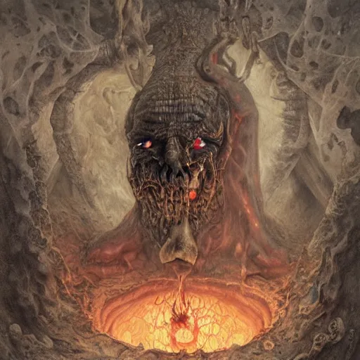 Prompt: a photorealistic painting of a cenobite opening a portal to hell by Santiago Caruso,