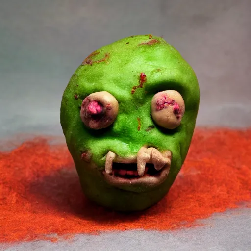 Image similar to a zombie potato, claymation