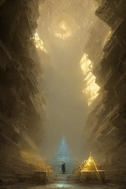 Image similar to inside of a pyramid of gizah, intricate, elegant, volumetric lighting, digital painting, highly detailed, artstation, sharp focus, illustration, concept art, ruan jia, steve mccurry