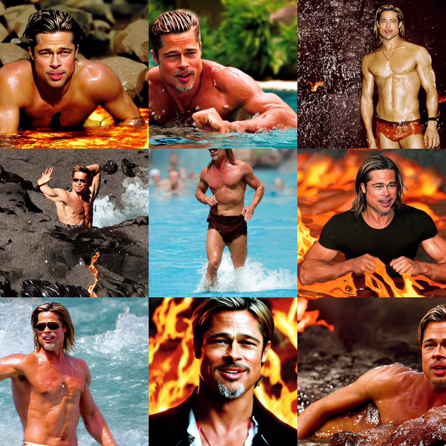 Prompt: brad pitt swimming in lava with chocolate