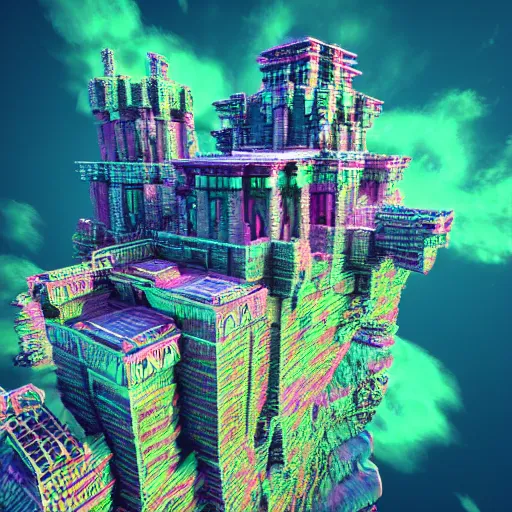 Prompt: artstation vaporwave holographic mandelbulb fantasy floating Mountain city flying Castle in the fluid nebula