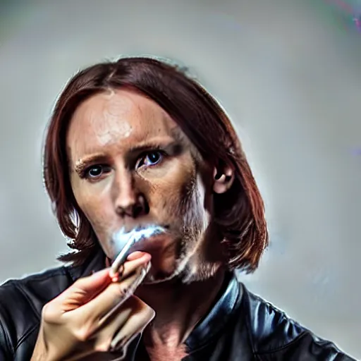 Prompt: close up portrait of matthew mercer smoking a cigarette