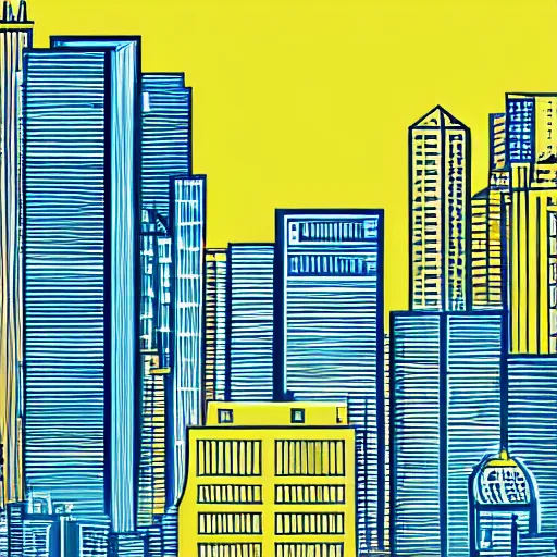 Prompt: an illustration of a yellow city skyline W 896
