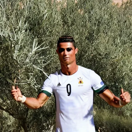 Image similar to cristiano ronaldo shaking an olive tree