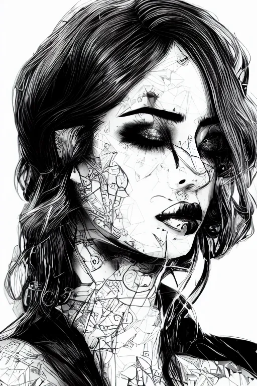 Prompt: heroine, beautiful,vintage ink style, cyberpunk,ultra detailed, digital art, 8k ,character ,realistic, portrait, hyperrealistic