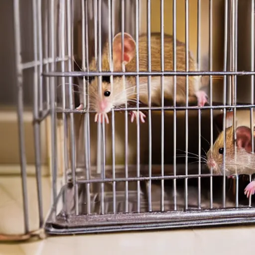 Image similar to rats in a cage in kitchen,