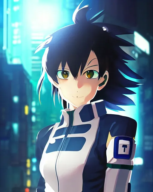 Image similar to portrait of anime girl in mechanic armor in night tokyo by makoto sinkai, my hero academia, perfect face, fine details