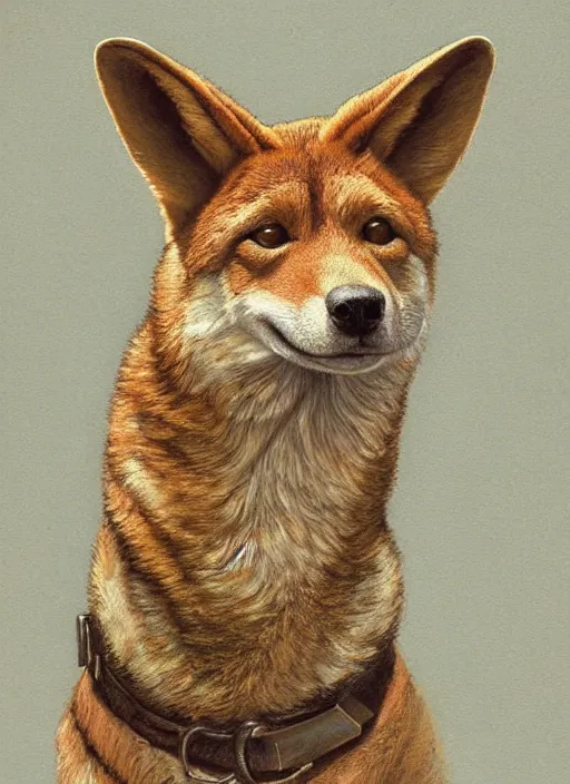 Image similar to portrait of American Dingo, highly detailed, centered, solid color background, digital painting, artstation, concept art, smooth, sharp focus, illustration, artgerm, donato giancola, Joseph Christian Leyendecker, Les Edwards, Ed Repka, WLOP