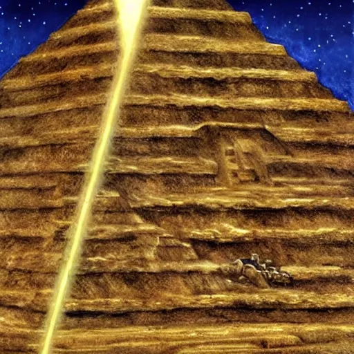 Prompt: Helios guarding the pyramid of Cheops, dessert, ancient world, realistic, god, dramatic lightning, very detailed, concept art,