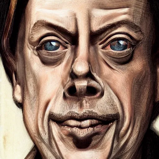 Image similar to Steve buscemi is a spoon, full_body!!, Big kitchen, highly_detailed!!, Highly_detailed_face!!!, artstation, concept art, sharp focus, illustration, art by Leonardo da Vinci and Michelangelo and Botticelli