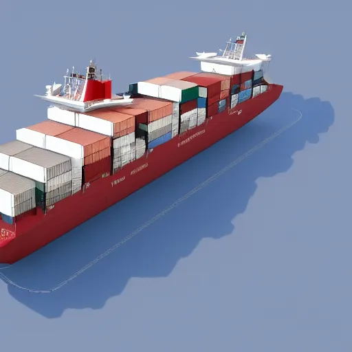 Image similar to isometric container ship, vray, cgsociety, artstation