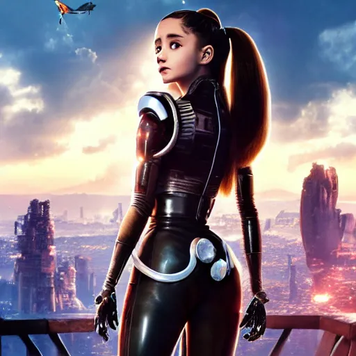 Image similar to ariana grande as alita in alita : battle angel, 8 k resolution, cinematic lighting, anatomically correct