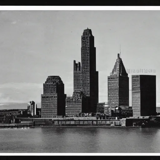 Prompt: albany skyline with godzilla attacking the corning tower, old movie